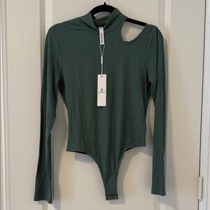 Ribbed Sage Green Cut-Out Bodysuit